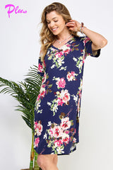 PLUS FLORAL PRINT SHIFT DRESS