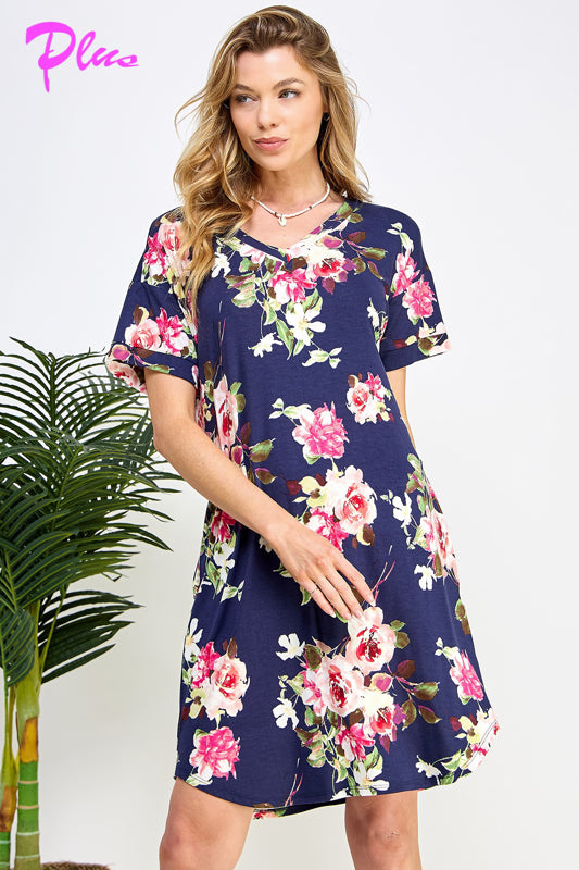 PLUS FLORAL PRINT SHIFT DRESS