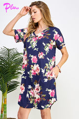 PLUS FLORAL PRINT SHIFT DRESS