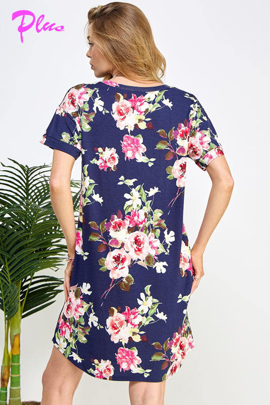 PLUS FLORAL PRINT SHIFT DRESS