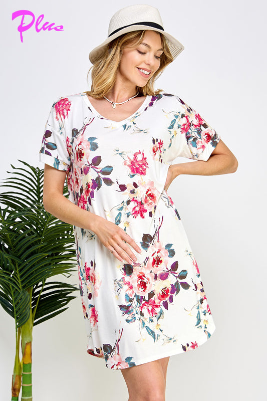 PLUS FLORAL PRINT SHIFT DRESS