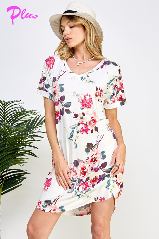 PLUS FLORAL PRINT SHIFT DRESS