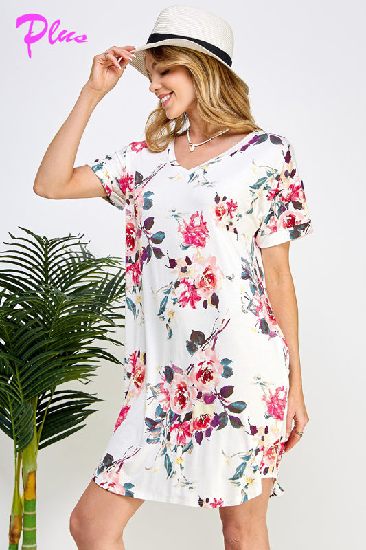 PLUS FLORAL PRINT SHIFT DRESS