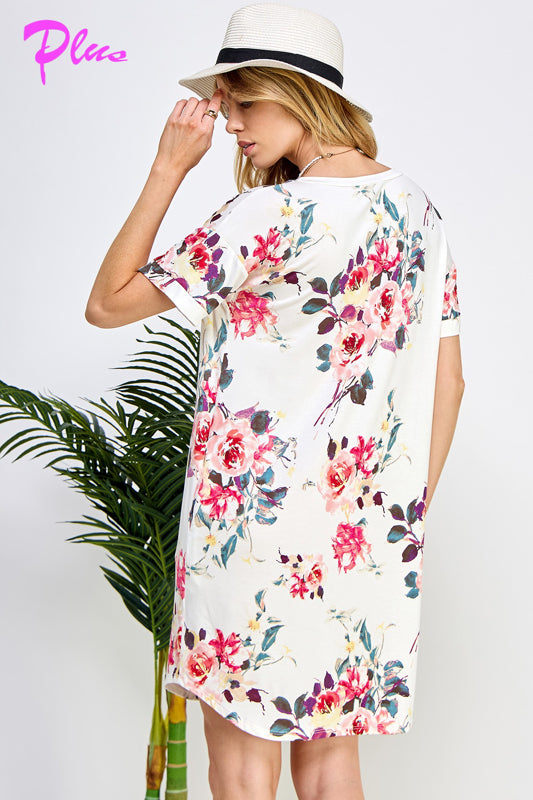 PLUS FLORAL PRINT SHIFT DRESS