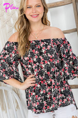 PLUS FLORAL PRINT OFF SHOULDER TOP