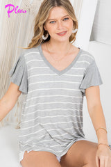 PLUS STRIPE AND SOLID MIXED TOP