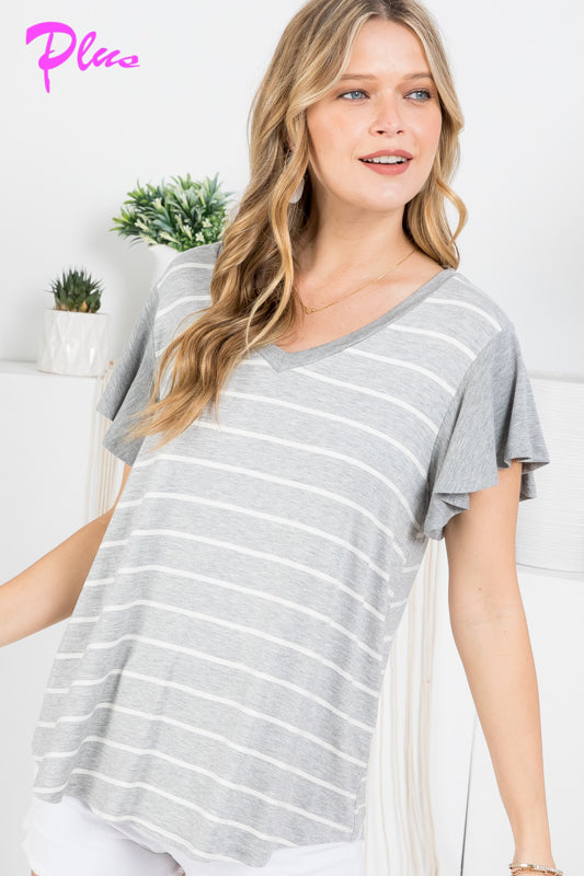 PLUS STRIPE AND SOLID MIXED TOP