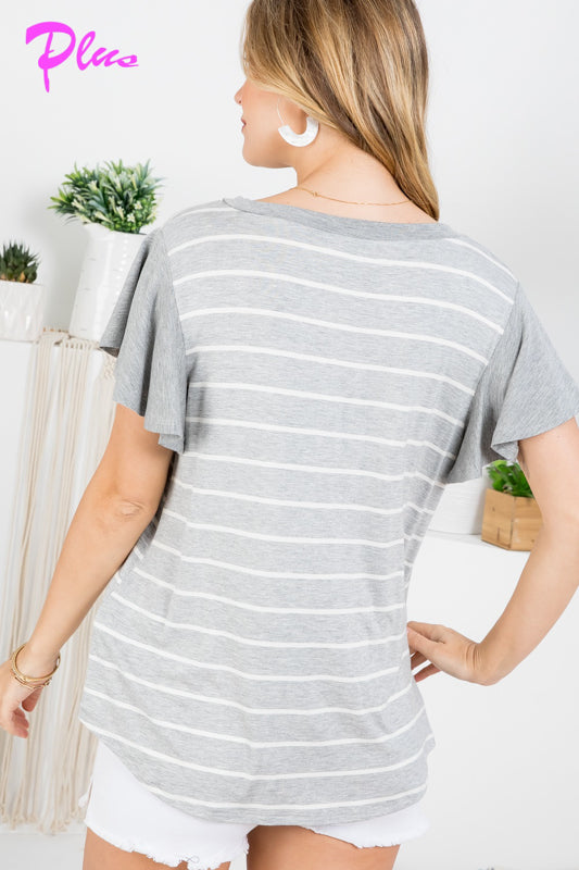 PLUS STRIPE AND SOLID MIXED TOP