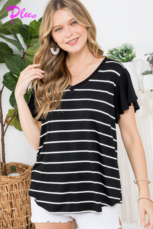 PLUS STRIPE AND SOLID MIXED TOP