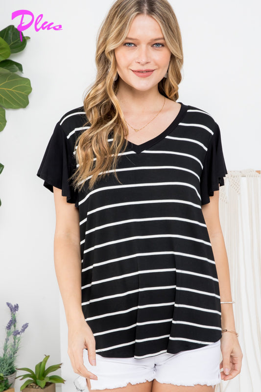 PLUS STRIPE AND SOLID MIXED TOP