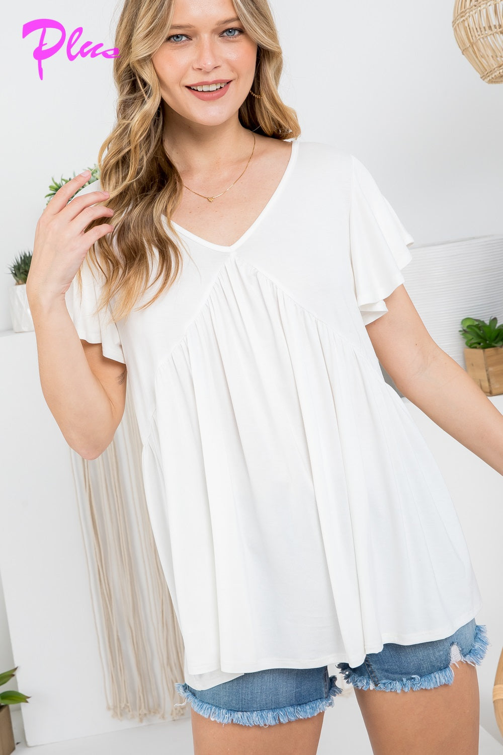 PLUS SOLID BABYDOLL TOP