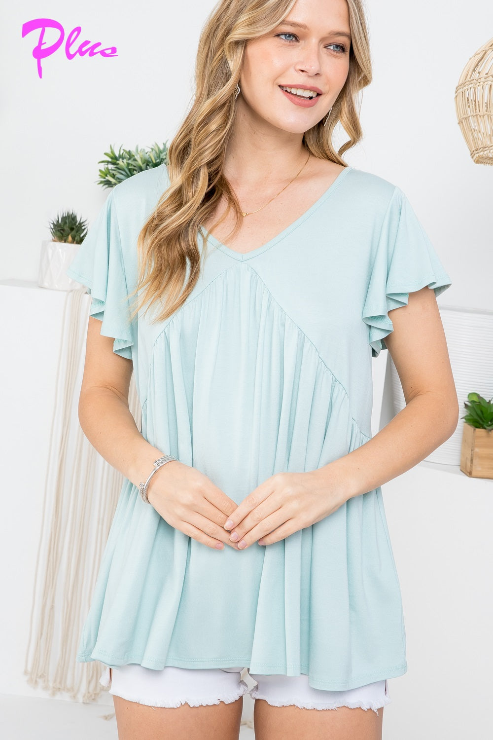 PLUS SOLID BABYDOLL TOP