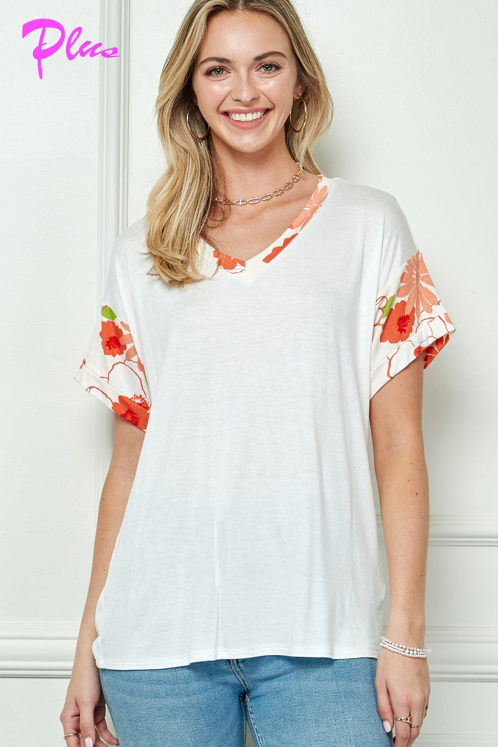 PLUS MIX AND MATCH V NECK BOXY TOP