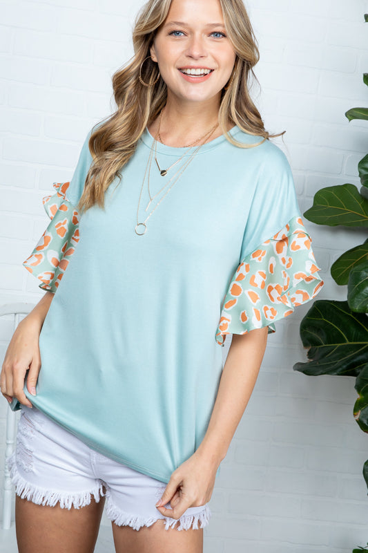 MIX AND MATCH RUFFLE SHORT SLEEVE TOP