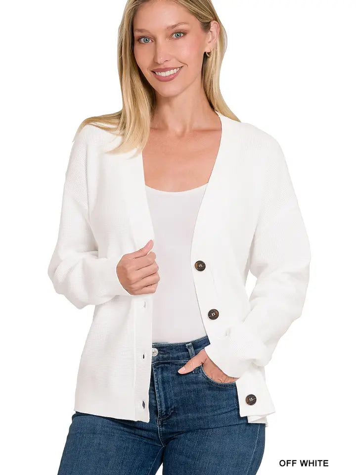 SI-23940 Drop Shoulder Button Front Viscose Sweater Cardigan