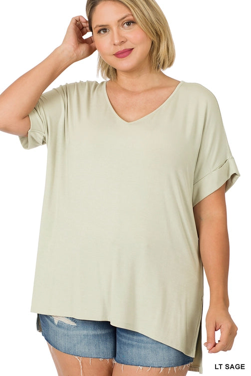 SI-21983 Plus Size Real Modal Short Sleeve V-Neck Top