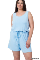 SI-19144 Plus Size Sleeveless Romper with Pockets