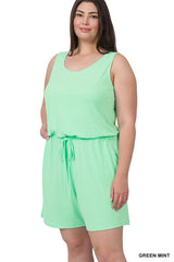 SI-19144 Plus Size Sleeveless Romper with Pockets