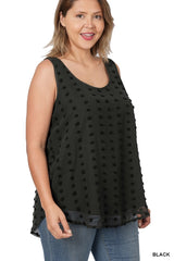 SI-23214 Plus Size Swiss Dot Sleeveless Round Neck & Round Hem To