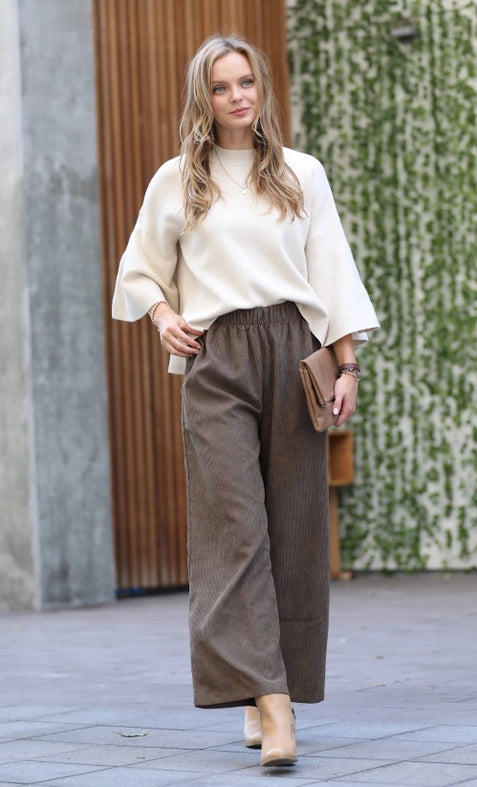 SI-23321 Corduroy Wide Leg Pants with Pockets