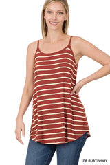 SI-15981 Spaghetti Strap Striped Curved Hem Cami