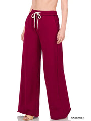 SI-22703 French Terry Drawstring Waist Raw Edge Hem Pants