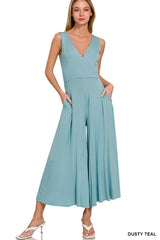 SI-25955 Luxe Rayon Surplice Neckline Sleeveless Jumpsuit