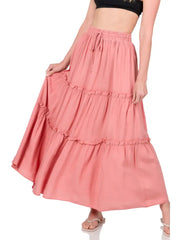 SI-23043 Woven Drawstring Waist Tiered Ruffle Maxi Skirt