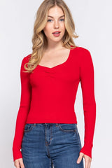 SI-21781 Fitted Shirring Sweatheart Neck Sweater