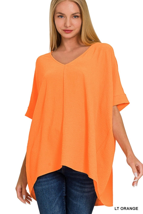 SI-24277 Woven Airflow V-Neck Dolman Short Sleeve Top