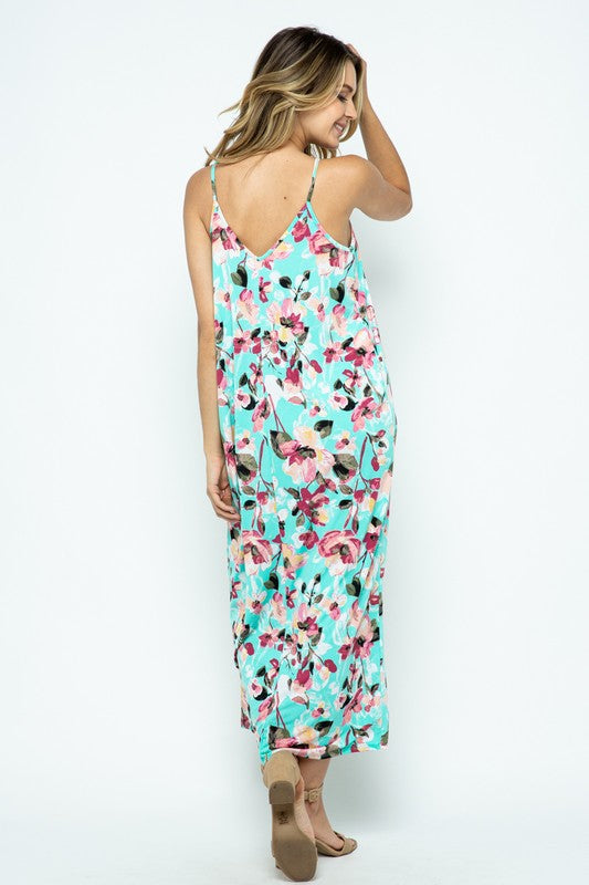 EN-D11352-FLORAL PRINT SLEEVELESS HAREM MAXI DRESS