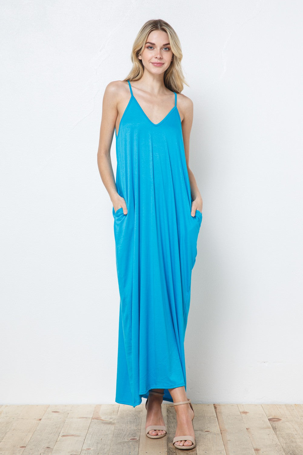 EN-D5883-KNIT OPEN SHOULDER V NECK HAREM MAXI DRESS