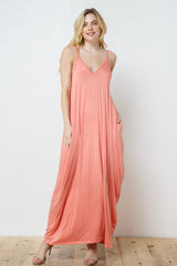 EN-D5883-KNIT OPEN SHOULDER V NECK HAREM MAXI DRESS