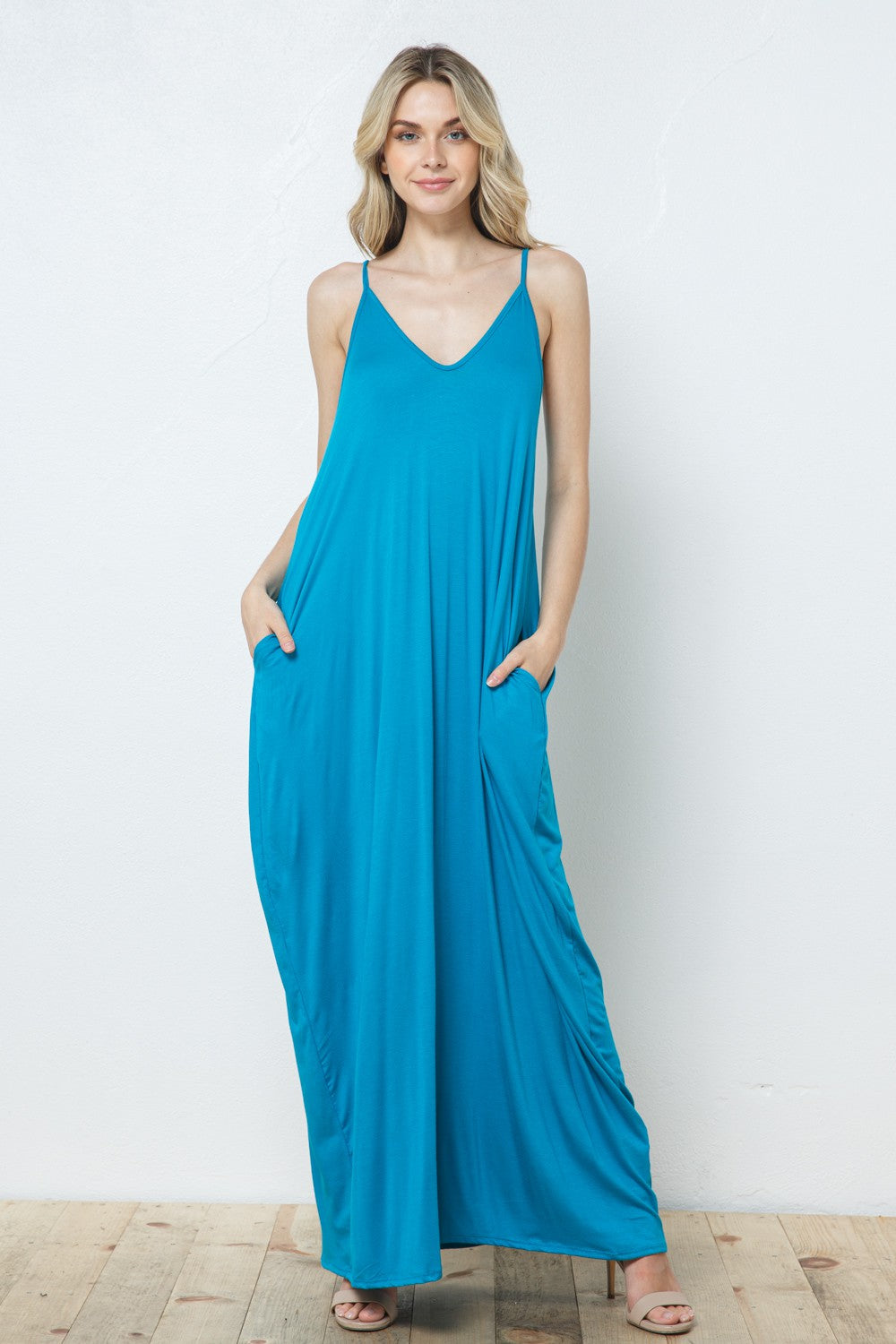 EN-D5883-KNIT OPEN SHOULDER V NECK HAREM MAXI DRESS