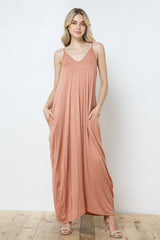 EN-D5883-KNIT OPEN SHOULDER V NECK HAREM MAXI DRESS