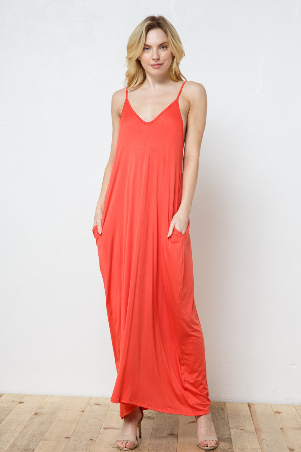 EN-D5883-KNIT OPEN SHOULDER V NECK HAREM MAXI DRESS