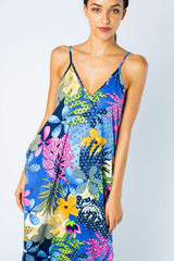 EN-D11267C-TROPICAL PRINT OPEN SHOULDER HAREM MAXI DRESS