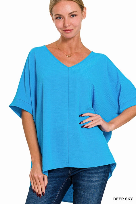 SI-24277 Woven Airflow V-Neck Dolman Short Sleeve Top