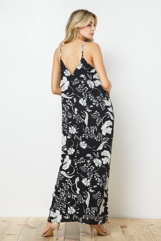 EN-A0213-PRINT MAXI DRESS WITH ADJUSTABLE STRAPS