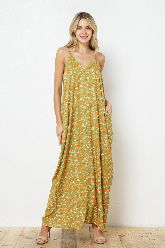 EN-A03553-PRINT MAXI DRESS WITH ADJUSTABLE STRAPS