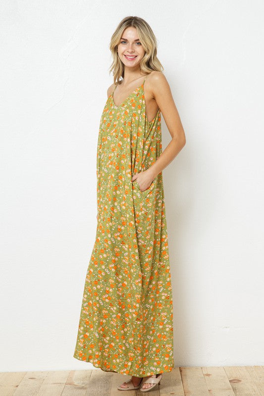 EN-A03553-PRINT MAXI DRESS WITH ADJUSTABLE STRAPS