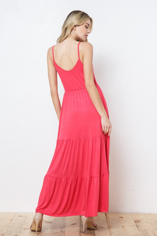 EN-D31338-Tiered Sleeveless Maxi Dress with Pockets