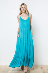 EN-D31338-Tiered Sleeveless Maxi Dress with Pockets