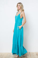 EN-D31338-Tiered Sleeveless Maxi Dress with Pockets