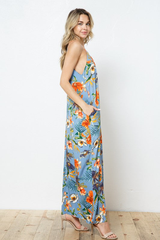 EN-A0255- PRINT MAXI DRESS WITH ADJUSTABLE STRAPS