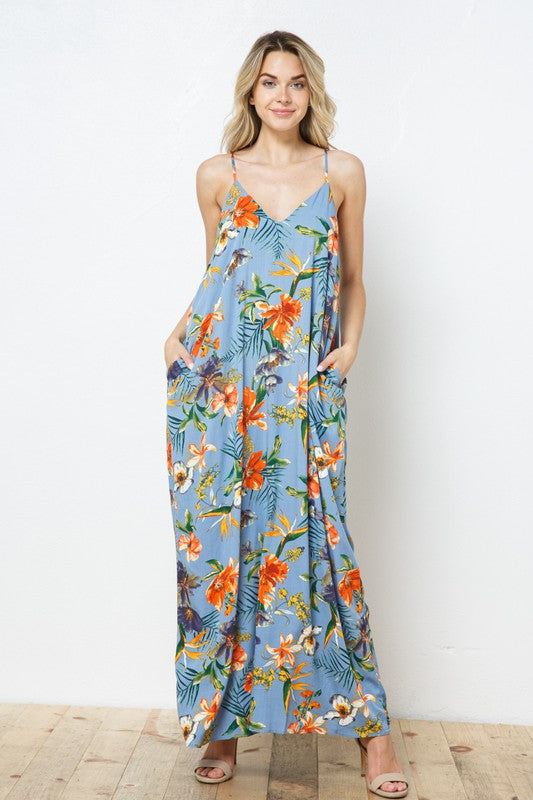 EN-A0255- PRINT MAXI DRESS WITH ADJUSTABLE STRAPS