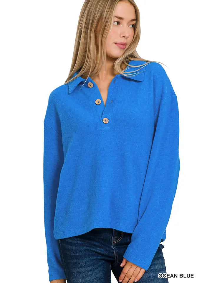 SI-25104 Brushed Melange Hacci Collared Sweater