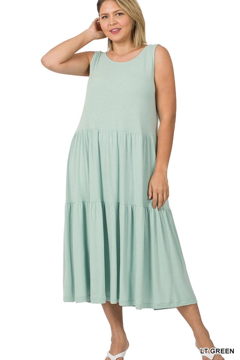 SI-22077 Plus Sleeveless Tiered Midi Easter Dress