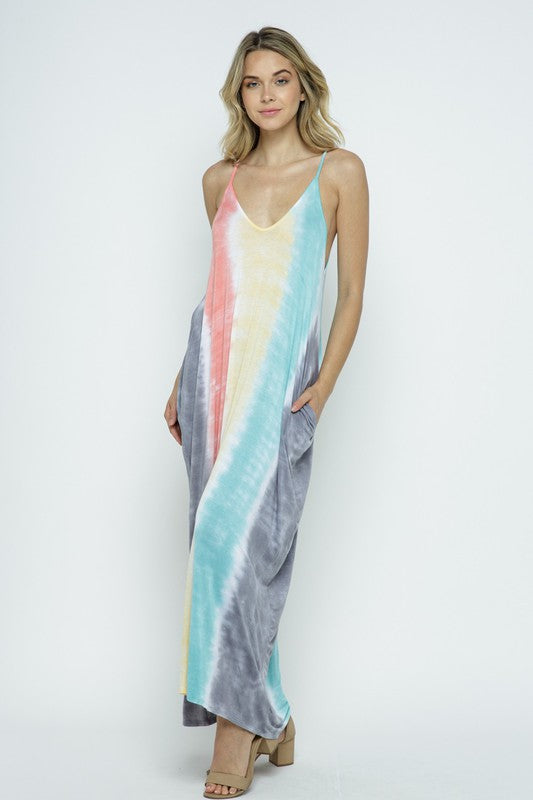 DY-D11374-Tie Dye Sleeveless Harem Maxi Dress