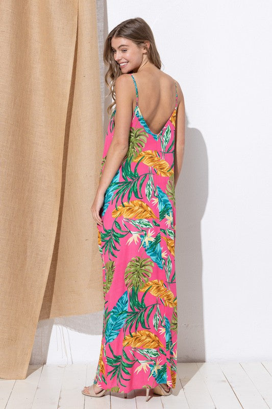 DY-C9676-Print Maxi Dress with Adjustable Straps